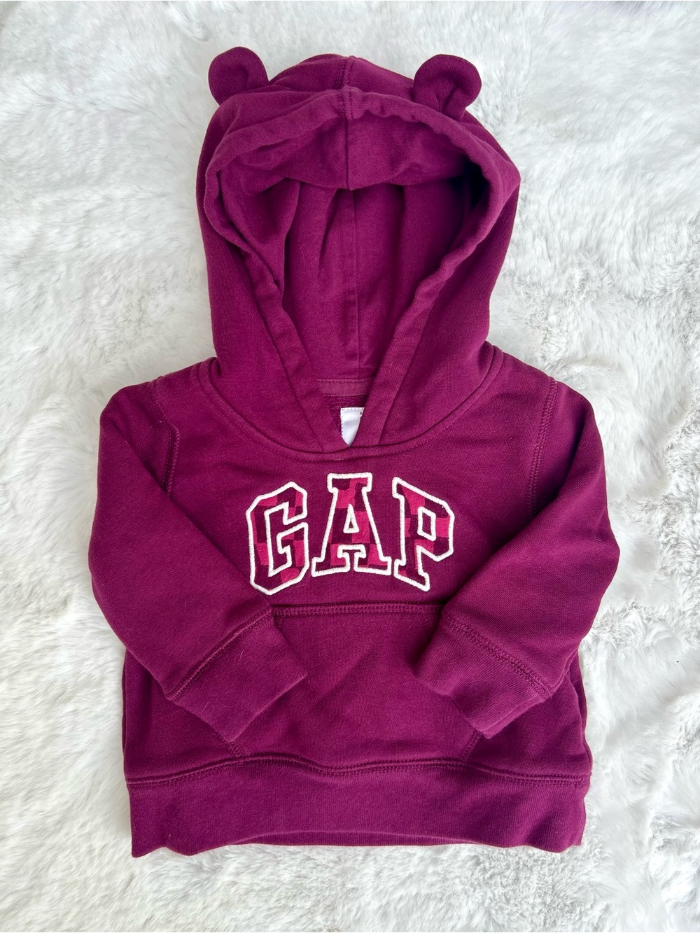 GAP Berry Hooded Pullover with Check Logo & Ear Details 6-12 MOS
